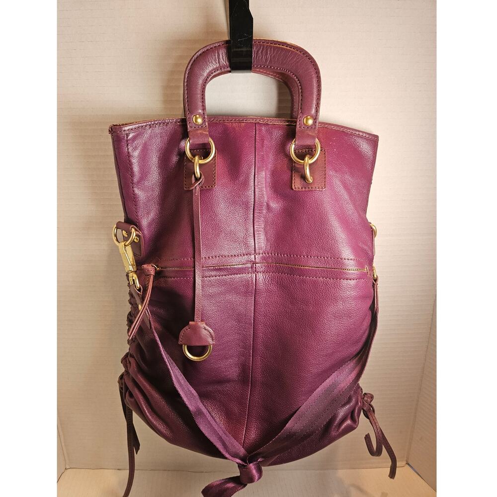 Ellen Tracy Explorer Leather Fold Over Bag Soft. Pebbled Ruched side bottoms NEW